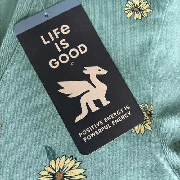 Sunflower V-Neck Crusher Tee by Life Is Good—Green - Picture 5 of 6